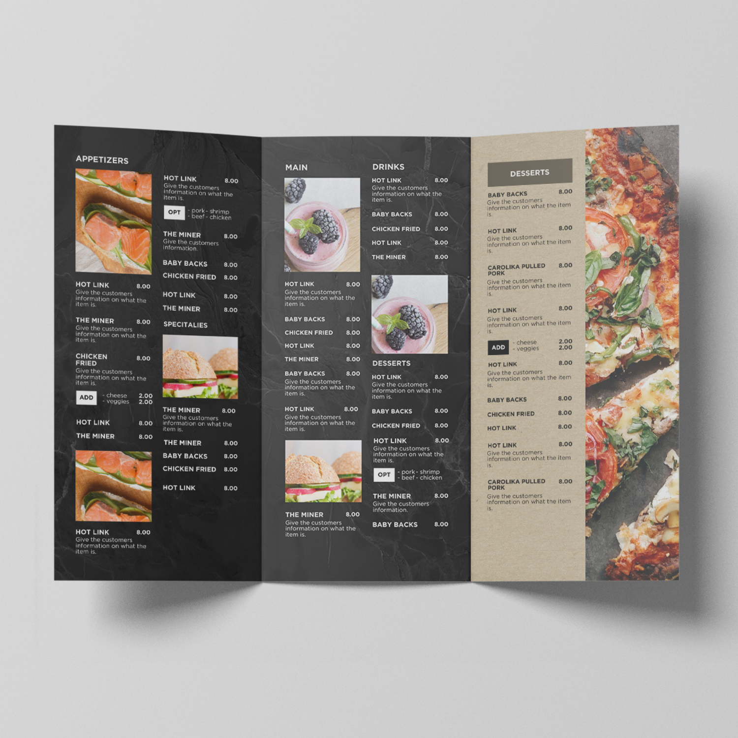 Vertical Vintage Black Marble with Photo Digital Menu Board and